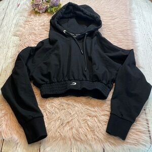 Black Cropped Hoodie Sweatshirt